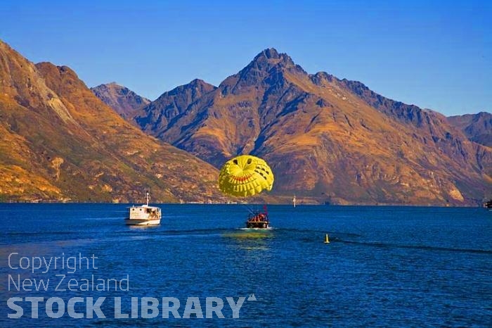 Queenstown;Lake Wakatipu;Otago;autumn colour;fall colors;Parascending on the lake