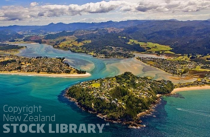 Aerial;Tairua;Coromandel;sandy beaches;bachs;holiday homes;blue sky;blue sea;bush;native forrest;River;boating;bluffs;cliffs;boats;kayaks;kayaking;yacht;yachting;Tokaroa Point