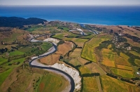 Aerial;Hawkes_Bay_Coast;bush;native_forrest;golden_sands;bluffs;River;cliffs;san