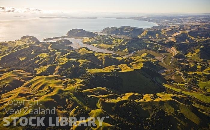 Aerial;Rodney;East Coast;Rodneysandy beaches;rocky shorelines;River;Rivers;bush;native forrest;motorway;golden sands;landscape;multi lane highway;sand dunes;Wenderholme Park;northern Motorway;sunlit hills