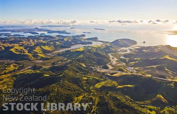 Aerial;Rodney;East Coast;Rodneysandy beaches;rocky shorelines;River;Rivers;bush;native forrest;motorway;golden sands;landscape;multi lane highway;sand dunes;Viaduct at Waiwera;Viaduct;Waiwera;Wenderholme Park;Wenderholme