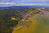 Aerial;Thames;Coromandel;sandy_beaches;bachs;holiday_homes;blue_sky;blue_sea;bus