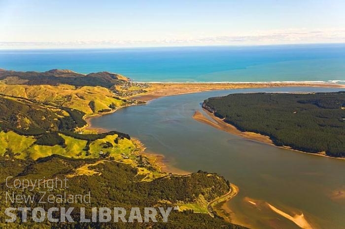 Aerial;Port Waikato;Waikato River;River mouth Waikatofishing;angling;boating;speed boating;Beach;sandy beach;sand bar;Tasman sea