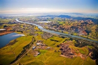 Aerial;Huntly;Waikato_River;suburburban;bridge;green_fields;River;bridge;New_Zea