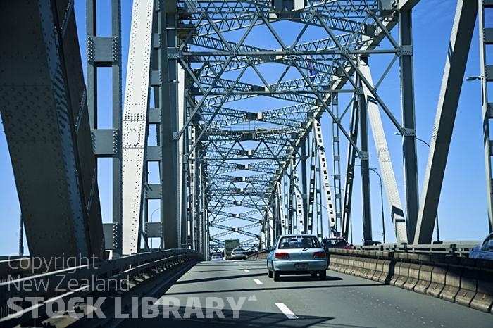 Auckland Central;Auckland bridge;Waitemata Harbour;blue sky;car on bridge