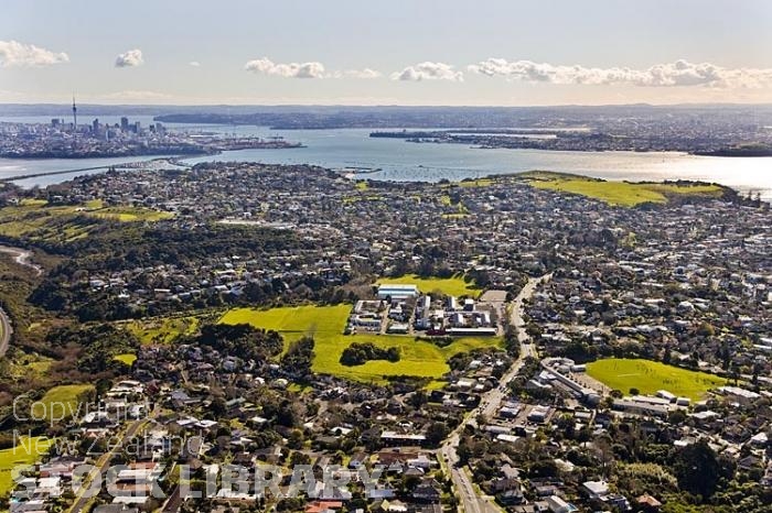 Aerial;Kohimarama;Auckland East;Auckland;Tamaki Strait;blue sky;blue sea;Beach;homes;New Zealand photography;Selwyn College