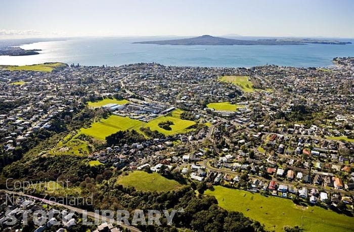 Aerial;Kohimarama;Auckland East;Auckland;Tamaki Strait;blue sky;blue sea;Beach;homes;New Zealand photography;Selwyn College;Rangitoto;Rangitoto Island