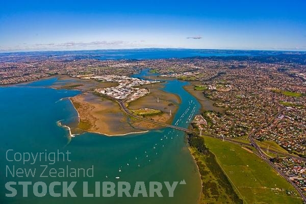 Aerial;Auckland West;Pollen Island;Waitakere;Swanson;Henderson;Massey;Te Atatu;West Harbour;fishing;boating;Beach;sandy beach;homes;swimming;bush;native forest;tramping tracks;New Zealand photography