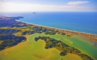 Aerial;Port_Ohope;Ohope_Beach;Ohiwa_Harbour;Bay_of_plenty;blue_sea;blue_sky;sand