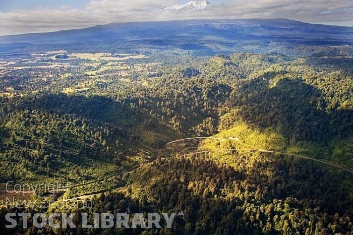 Aerial;Ohakune;Tongariro National Park;Timber;timber industry;river;Trout Fishing;Tongariro National Park;Desert Road;Sking;shi town;Mount Ruapehu;main rail route;Highest station in New Zealand;Ohakune Viaducts;Viaducts