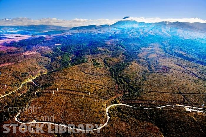 Aerial;Waiouru;Tongariro National Park;Waiouru;Timber;timber industry;river;Trout Fishing;Tongariro National Park;Desert Road;Mt Ngauruhoe