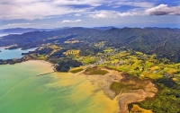 Aerial;Coromandel;sandy_beaches;sand_dunes;bachs;holiday_homes;blue_sky;blue_sea