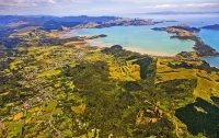 Aerial;Coromandel;sandy_beaches;sand_dunes;bachs;holiday_homes;blue_sky;blue_sea