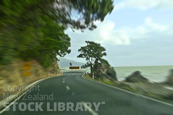 Thames;Coromandel;sandy beaches;bachs;holiday homes;blue sky;blue sea;bush;native forrest;River;boating;bluffs;cliffs;SH 25;Coromandel Peninsula;West Coast Road;Road;blur