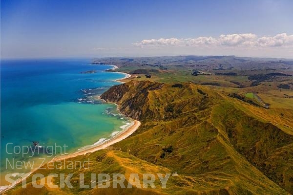 Aerial;Eastland Bays;bluffs;cliffs;rocky shorelines;sea fishing;bush;mountains;bush;native forrest;sandy beaches;sand dunes;rocky;shorelines;mountains;Te Ikaarongamai Bay