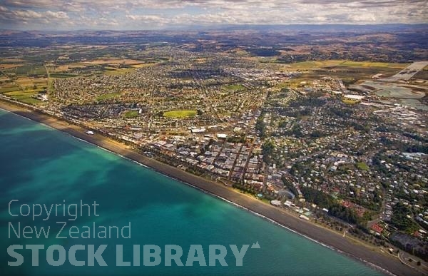 Aerial;Napier;Hawkes Bay;suburburban;Gardens;Art Deco;port;containers;logs;sculptures;sports fields;promenade;sea front houses;sandy beaches