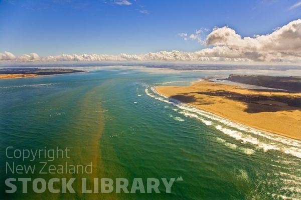 Aerial;Kaipara Harbour;Rodney;green fields;paddocks;Tasman Sea;blue sky;blue sea;Kaipara harbour Entrance;Papakanui Spit;South