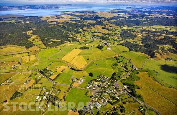 Aerial;Kaipara Harbour;Rodney;green fields;paddocks;Tasman Sea;blue sky;blue sea;Kaukapakapa