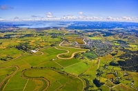 Aerial;Kaipara_Harbour;Rodney;green_fields;paddocks;Tasman_Sea;blue_sky;blue_sea