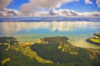 Aerial;Kaipara_Harbour;Rodney;green_fields;paddocks;Tasman_Sea;blue_sky;blue_sea