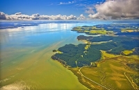 Aerial;Kaipara_Harbour;Rodney;green_fields;paddocks;Tasman_Sea;blue_sky;blue_sea