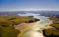 Aerial;Kaipara_Harbour;Rodney;green_fields;paddocks;Tasman_Sea;blue_sky;blue_sea