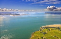 Aerial;Kaipara_Harbour;Rodney;green_fields;paddocks;Tasman_Sea;blue_sky;blue_sea