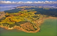 Aerial;Kaipara_Harbour;Rodney;green_fields;paddocks;Tasman_Sea;blue_sky;blue_sea