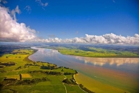 Aerial;Kaipara_Harbour;Rodney;green_fields;paddocks;Tasman_Sea;blue_sky;blue_sea