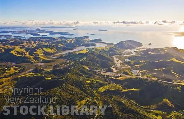 Aerial;Rodney;East Coast;Rodneysandy beaches;rocky shorelines;River;Rivers;bush;native forrest;motorway;golden sands;landscape;multi lane highway;sand dunes;Viaduct at Waiwera;Viaduct;Waiwera;Wenderholme Park;Wenderholme