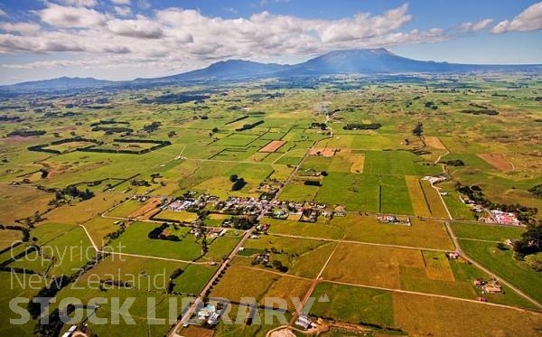 Aerial;Cape Egmont Region;Cape Egmont;landscape;Mount Egmont;Mount taranaki;dairy country;green fields;green paddocks;cross roads