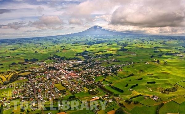 Aerial;Eltham;South Taranaki;Mount Taranaki;Mount Egmont;dairy;dairy farming;milk production;agriculture;native forest;tramping tracks;New Zealand photography