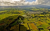 Aerial;Dannevirke;Tararua;cafes;sculptures;post_office;shops;clock_tower;church;