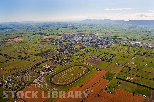 Aerial;Matamata;Waikato;suburburban;bridge;green fields;New Zealand;agricultural;Horse race track;gliding;gliding airfield;industrial buildings;industrial area