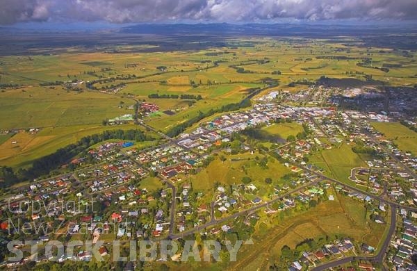 Aerial;Paeroa;Waikato;Antiques;agricultural centre;dairy farming;Hauraki Plains;Ohinemuri River