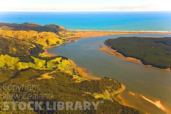 Aerial;Port Waikato;Waikato River;River mouth Waikatofishing;angling;boating;speed boating;Beach;sandy beach;sand bar;Tasman sea