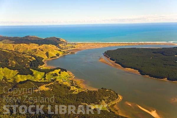 Aerial;Port Waikato;Waikato River;River mouth Waikatofishing;angling;boating;speed boating;Beach;sandy beach;sand bar;Tasman sea