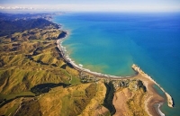 Aerial;Castle_Point;Wairarapa;Blue_sea;blue_sky;cumulus_clouds;rocky_shorelines;