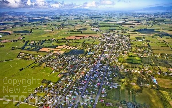 Aerial;Greytown;Wairarapa;Antiques;Lake Wairarapa;native forest;sheep;sheep shearing;Tararua Ranges;agricultural centre;agriculture;tramping tracks;green fields;Station;Rail line;New Zealand photography