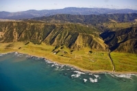 Aerial;Wairarapa_Coast;Wairarapa;Blue_sea;blue_sky;cumulus_clouds;rocky_shorelin