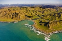 Aerial;Wairarapa_Coast;Wairarapa;Blue_sea;blue_sky;cumulus_clouds;rocky_shorelin