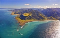 Aerial;Wairarapa_Coast;Wairarapa;Blue_sea;blue_sky;cumulus_clouds;rocky_shorelin