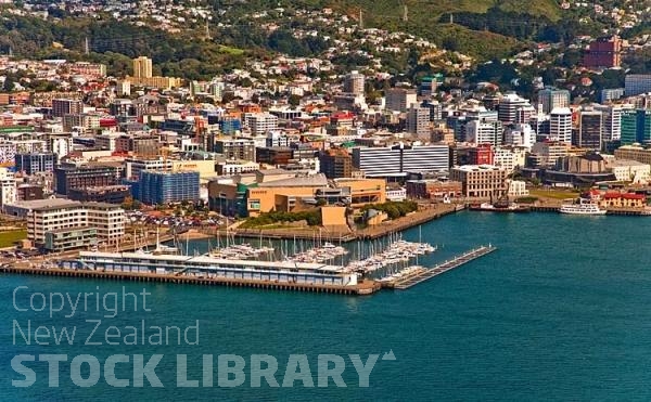 Aerial;Wellington;Beehive;parliament;down town;highrise;airport;bays;marina;docks;harbour;ferries;port;clear water;cranes;cafes;restaurants;motorway;traffic;boats;planes;aircraft;helicopters;te Papa;museum;national museum