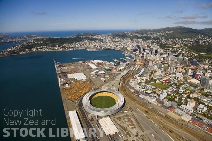 Aerial-Wellington-Wharf-containers-cranes-sheds-storage sheds-caketin