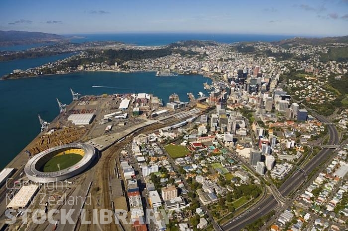 Aerial-Wellington-Wharf-containers-cranes-sheds-storage sheds-caketin