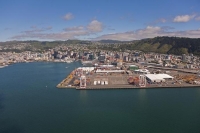 Aerial_Wellington_Wharf_containers_cranes_sheds_storage_sheds