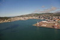 Aerial_Wellington_Wharf_containers_cranes_sheds_storage_sheds