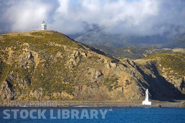 Pencarrow Head;Wellington;bays;harbour;ferries;clear water;seaside;Lighthouse;lighthouses;cliffs;bluffs;cliff;bluff;rocky shorelines;low cloud