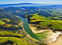 Aerial;The_Catlins;Southland;hills;rivers;Road;bush;native_forrest;green_fields;