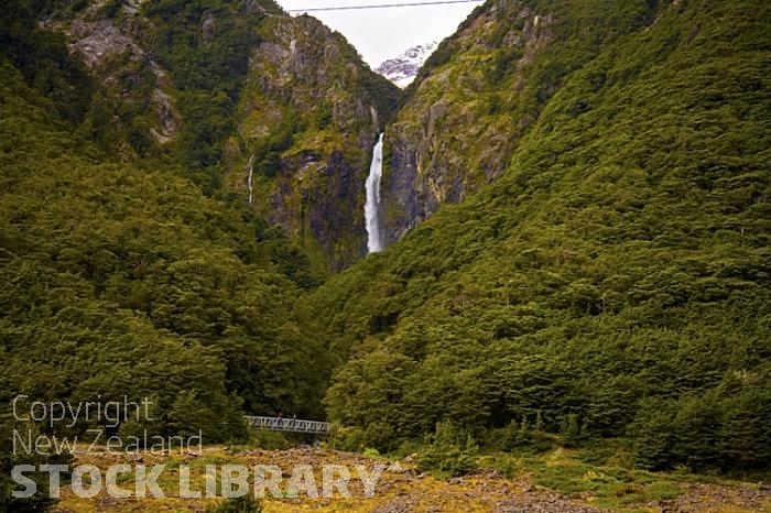 Arthur's Pass Route Canterbury;mountains;hills;Lakes;Waimakariri River;tussock grass;tussock;rail lines;railway;freight trains;tourist trains;bush;native forrest;state highway 73;scree;Devil's Punchbowl Falls;Devil's Punchbowl;Falls